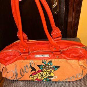 Mint Ed Hardy Love is Mystery Orange Duffel Tote Y2K Rare